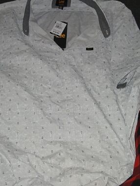 NWT-Lee Grey Casual Button-Down Shirt with Anchor Print And Front Pocket